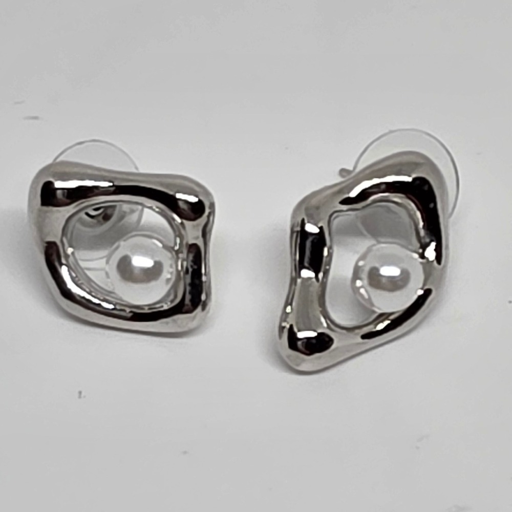 Sterling Silver Pearl Drop Earrings Dangle Modern Minimalist Jewelry